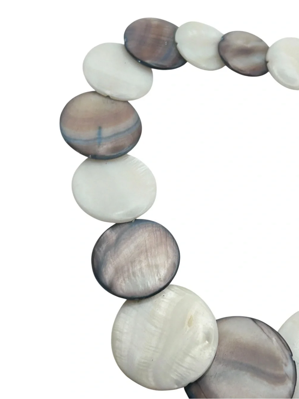 Mother of Pearl Shell Disc Statement Necklace, Pierced Earring Set White Brown